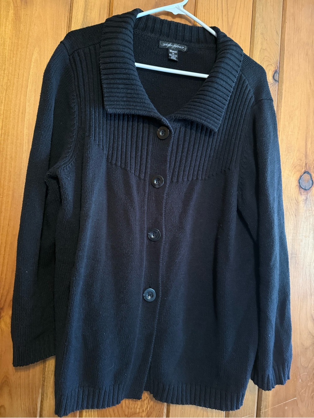 Designers Originals Black Rib-Knit Button Cardigan